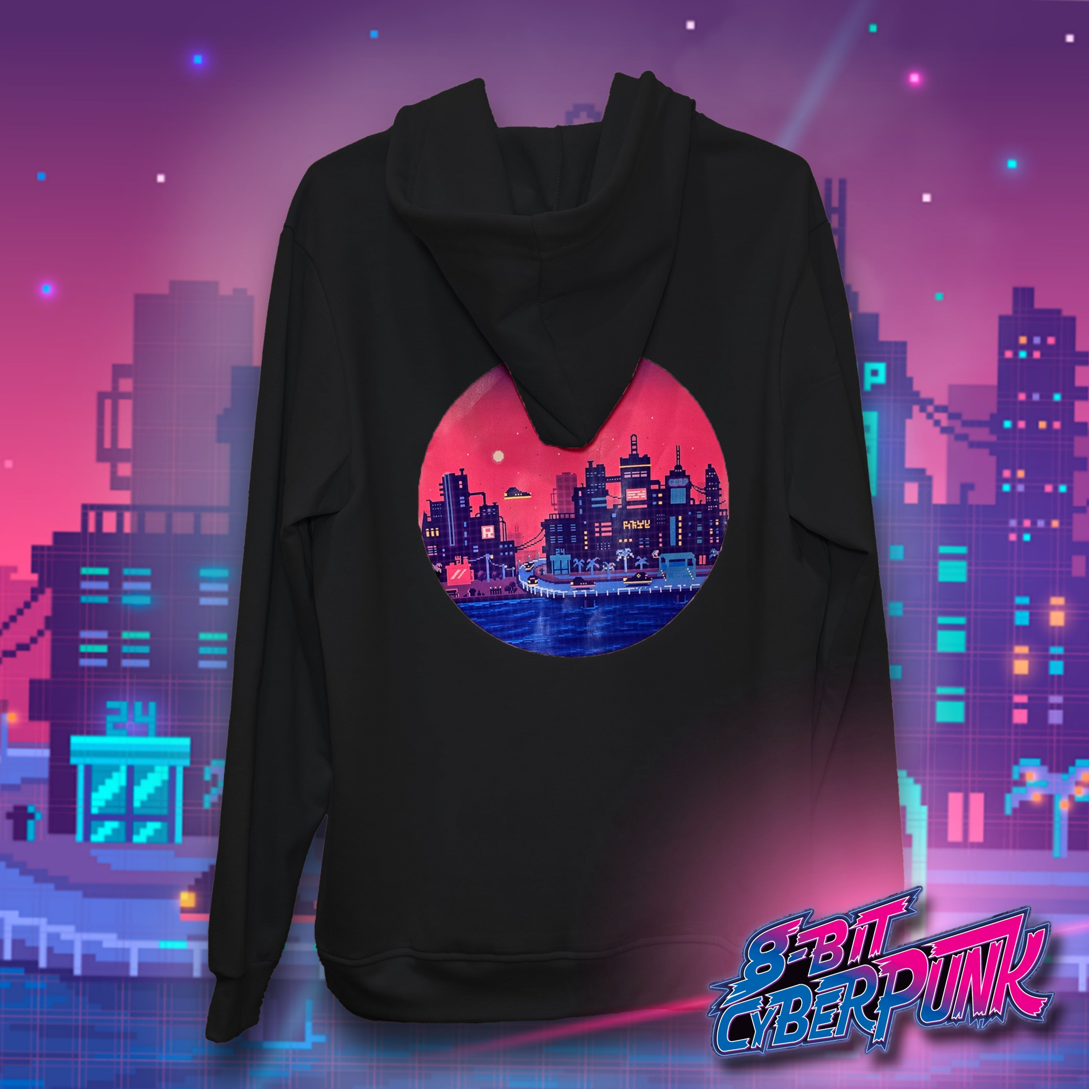 8 Bit Cyberpunk City Hoodie Unisex