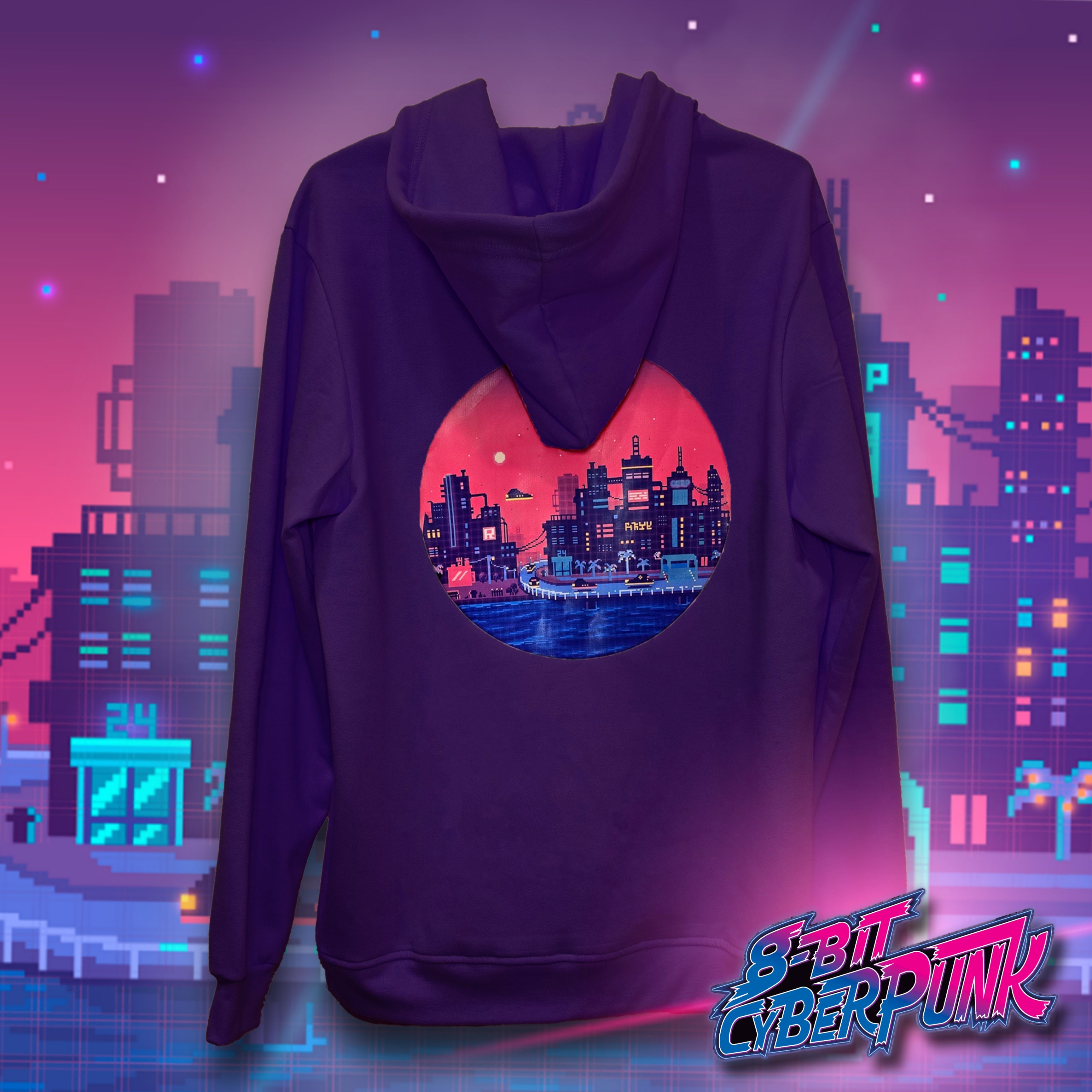 8 Bit Cyberpunk City Hoodie Unisex