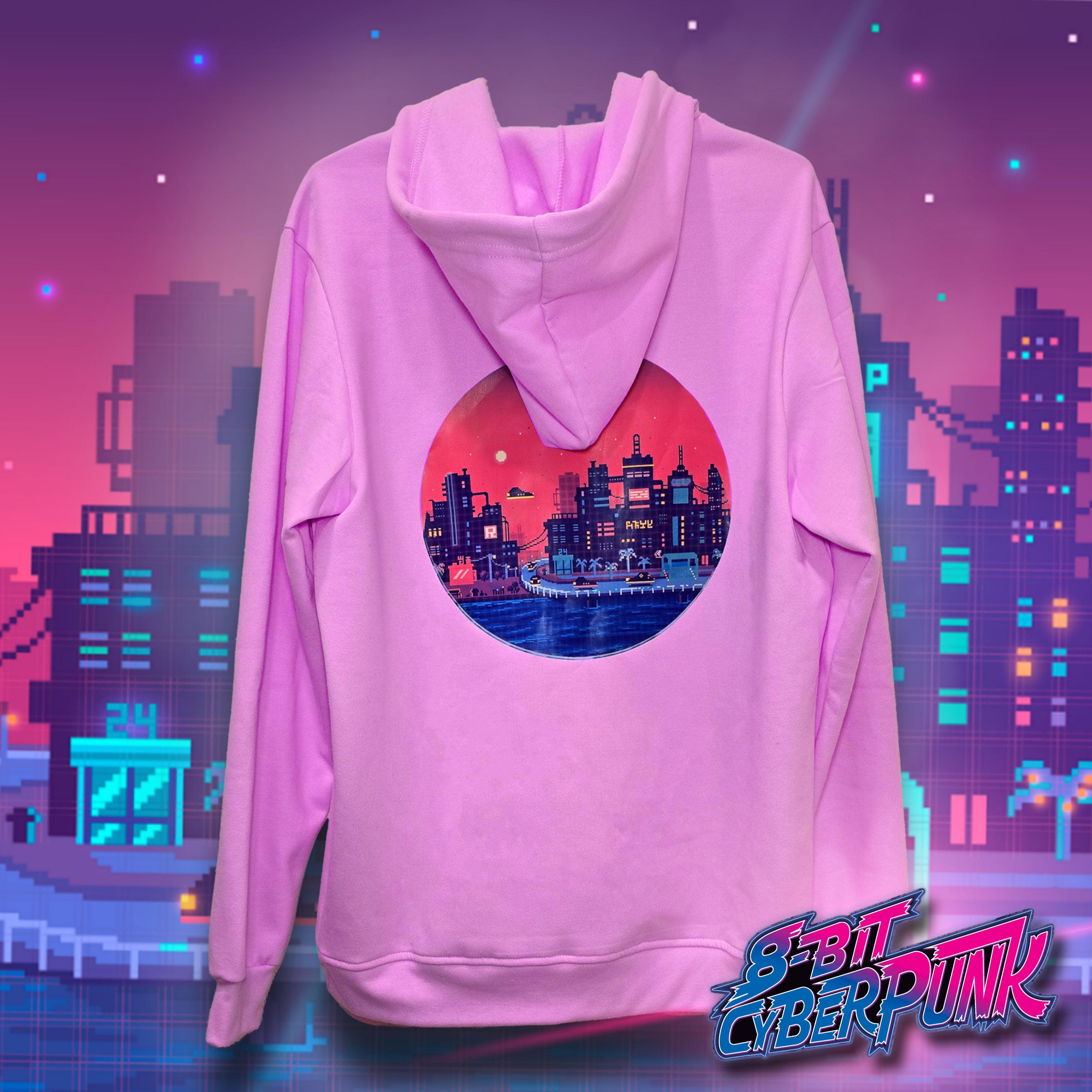 8 Bit Cyberpunk City Hoodie Unisex