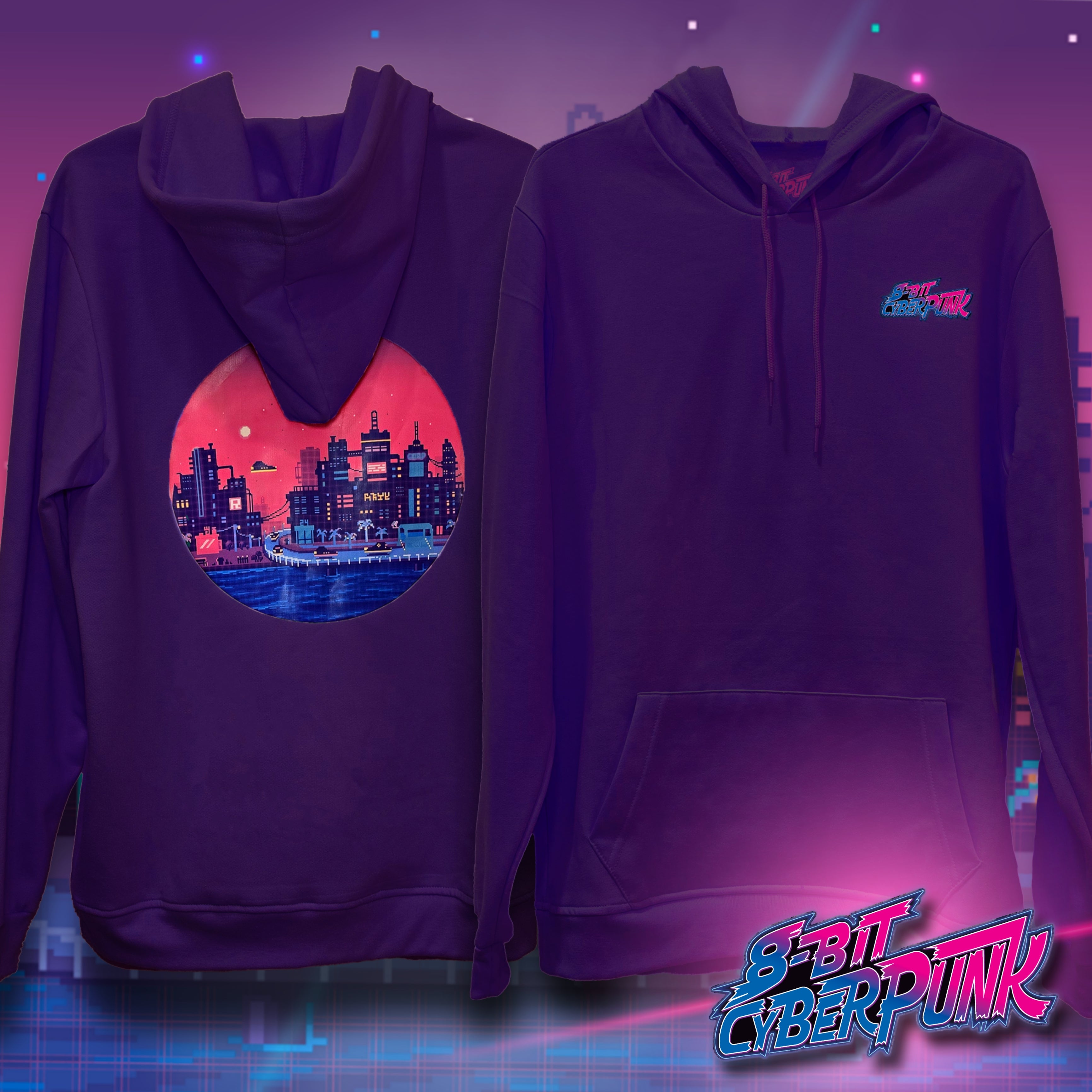 8 Bit Cyberpunk City Hoodie Unisex