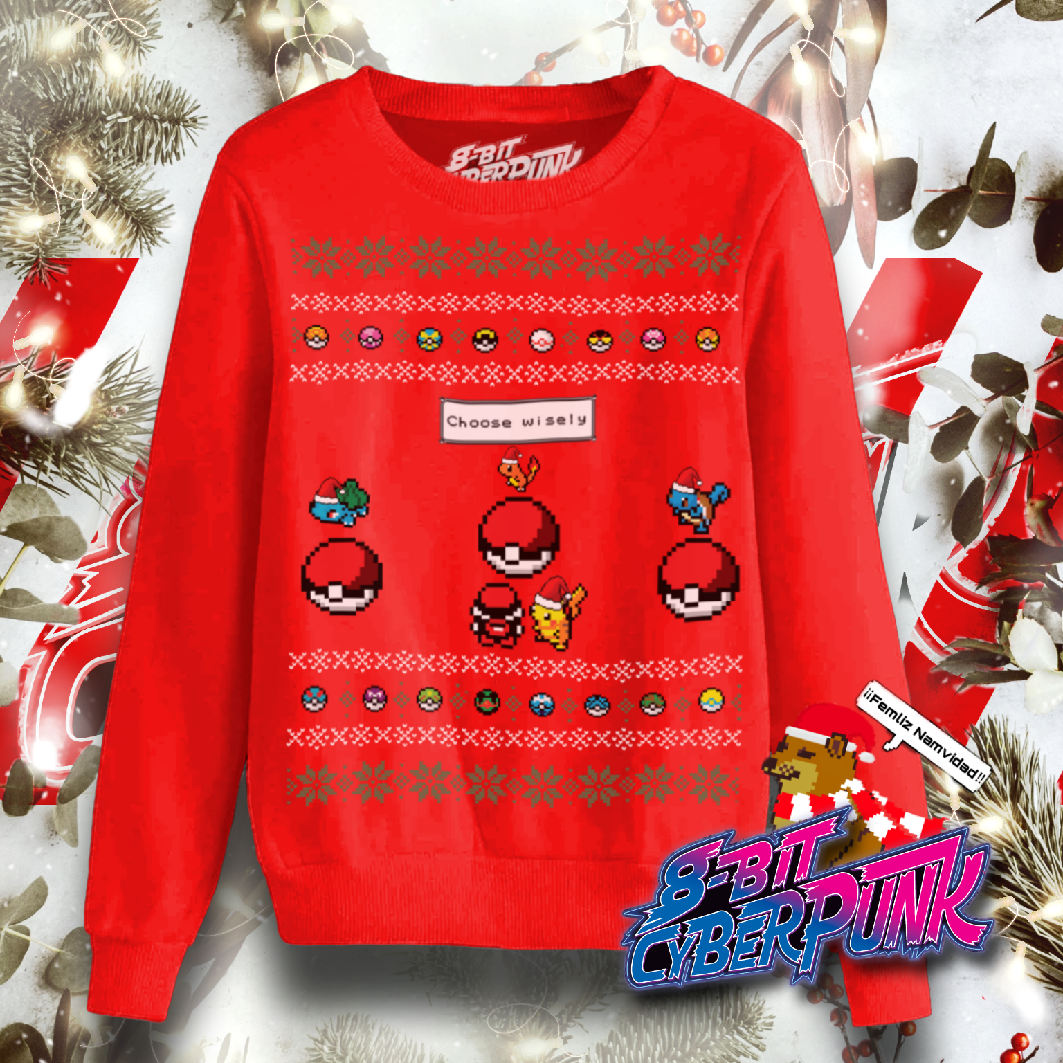 Ugly Sweater Pokemon Unisex red